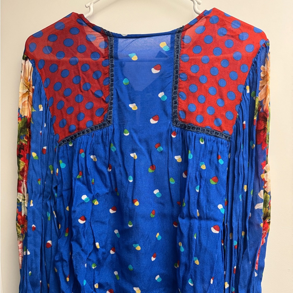 Anthropologie Blink Blue & Red Blouse